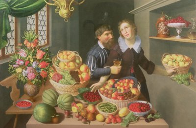 Man and Woman Before a Table Laid with Fruits and Vegetables by Georg Flegel